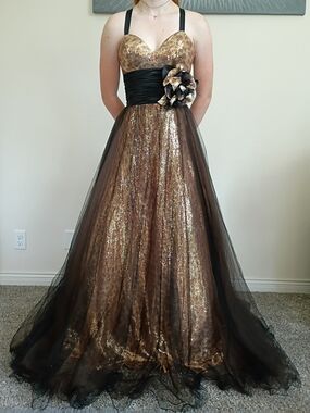Elegant Black & Gold Sequin Ball Gown